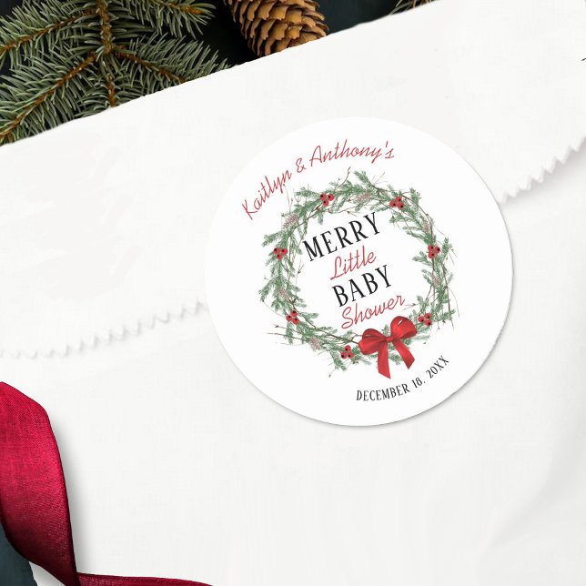 Merry Little Christmas Baby Shower Runder Aufkleber (Von Creator hochgeladen)