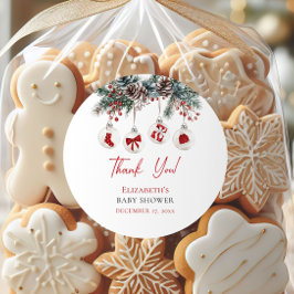 Merry Little Christmas Baby Shower Runder Aufkleber