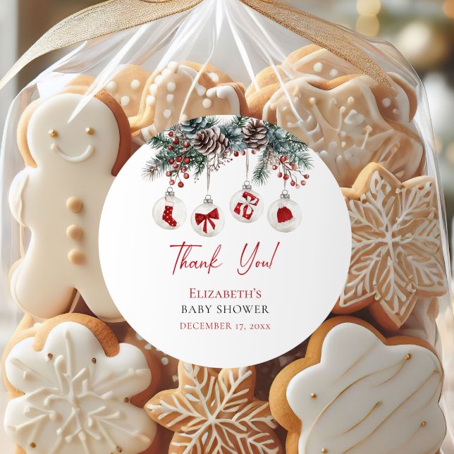 Merry Little Christmas Baby Shower Runder Aufkleber (Von Creator hochgeladen)