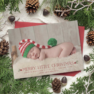 Merry Little Christmas Birth Announcement Foto Feiertagskarte