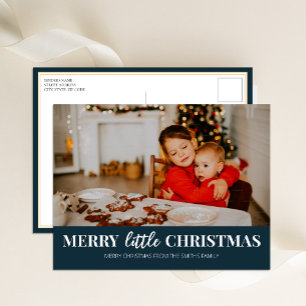 Merry Little Christmas Blue Modernes Script Foto Feiertagspostkarte