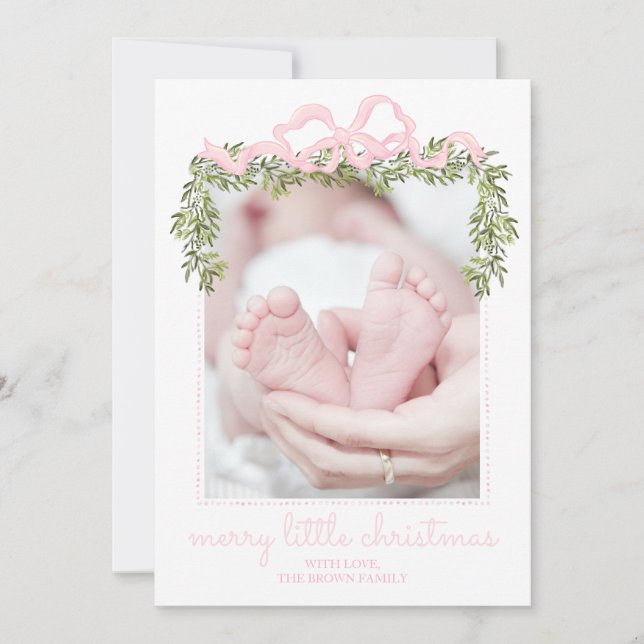 Merry Little Christmas Card Neugeborenes Baby Pink Einladung (Vorderseite)