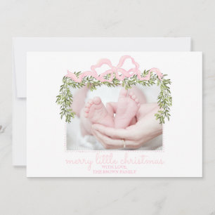 Merry Little Christmas Card Neugeborenes Baby Pink Einladung