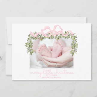 Merry Little Christmas Card Neugeborenes Baby Pink Einladung