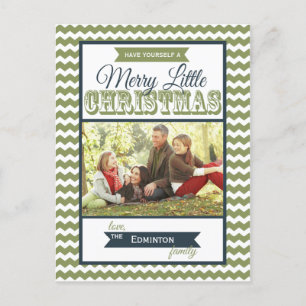 Merry Little Christmas Chevrons Holiday Postcard Feiertagspostkarte