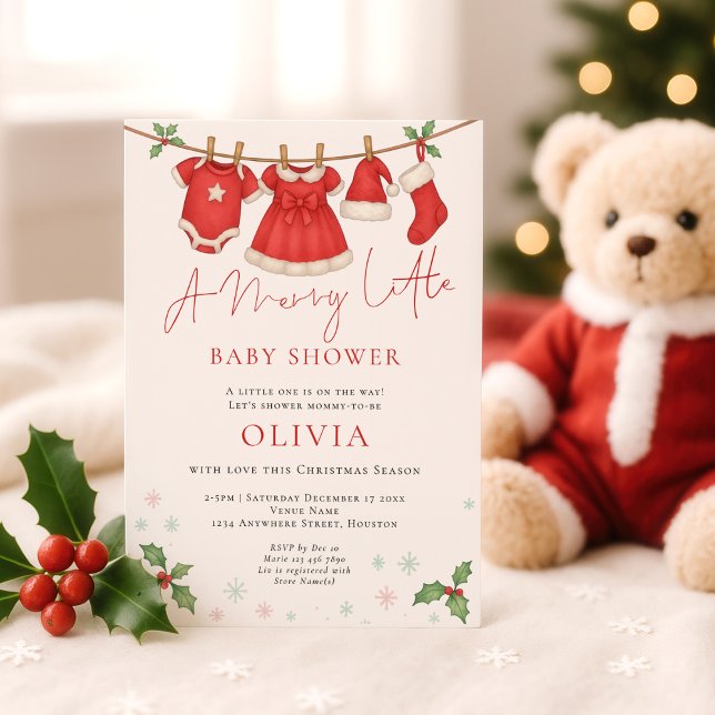Merry Little Christmas Clothesline Baby Shower Einladung (Von Creator hochgeladen)