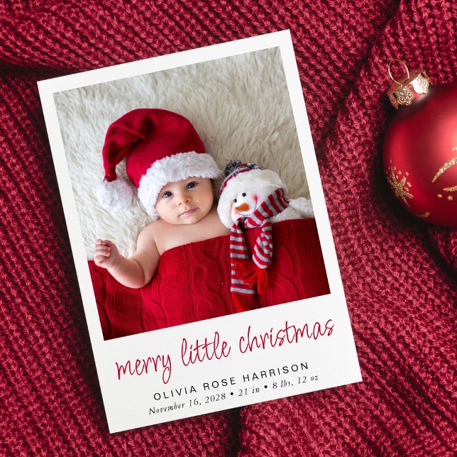Merry Little Christmas Foto Birth Ankündigung (A heartfelt and personalized way to introduce your bundle of joy to the world at Christmas)