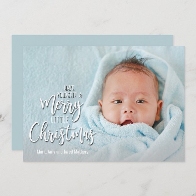 Merry Little Christmas Foto Geburtshinweise Feiertagskarte (Vorne/Hinten)