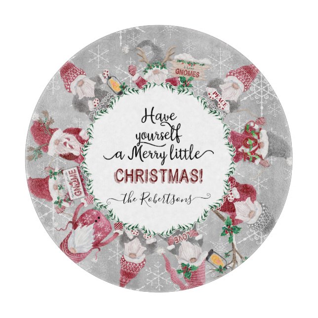 Merry Little Christmas Gnome Santas Elf Snowflakes Schneidebrett (Vorderseite)