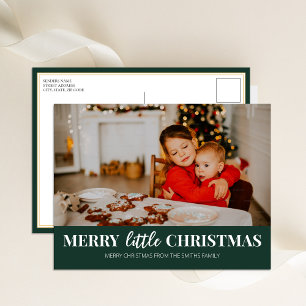 Merry Little Christmas Green Modern Script Foto Feiertagspostkarte