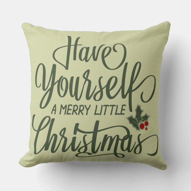Merry Little Christmas | Holly Berries & Text Kissen (Vorderseite)