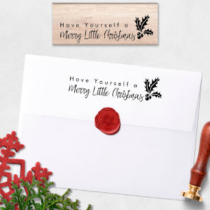Merry Little Christmas Holly Leaf Gummistempel