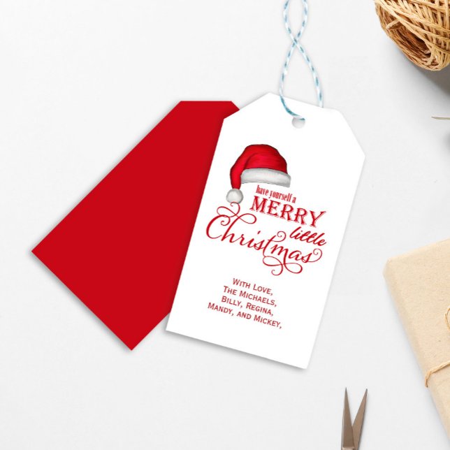 Merry Little Christmas Niedlich Custom Geschenkanhänger (Merry little Christmas holiday gift tag with watercolor Santa Hat. )