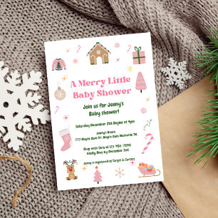 Merry Little Christmas Pink Baby Dusche Einladung
