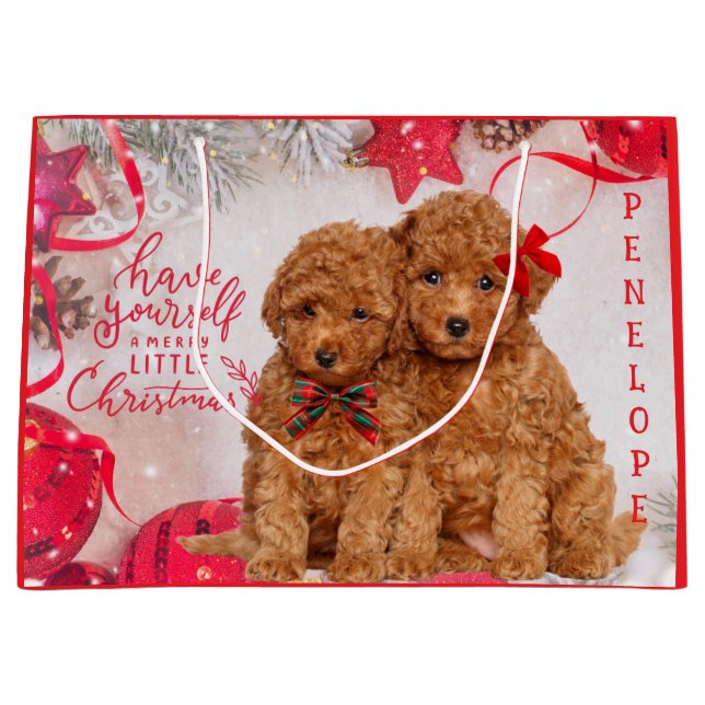 Merry Little Christmas Poodle Welpen Personalisier Große Geschenktüte (Vorderseite)