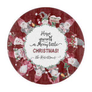 Merry Little Christmas Red Gray Gnomes Weihnachtsm Schneidebrett