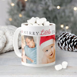 Merry Little Christmas Red Holiday Foto Collage Kaffeetasse<br><div class="desc">Dieses festliche Design zeichnet sich durch ein "Merry Little Christmas" Textdesign aus,  mit roten Schneeflockenakzenten und drei deiner beliebten Fotos.</div>