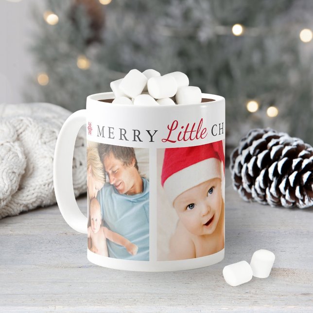 Merry Little Christmas Red Holiday Foto Collage Kaffeetasse (Von Creator hochgeladen)
