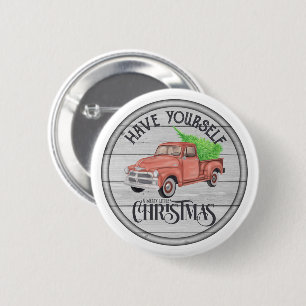 Merry Little Christmas Red Truck Button