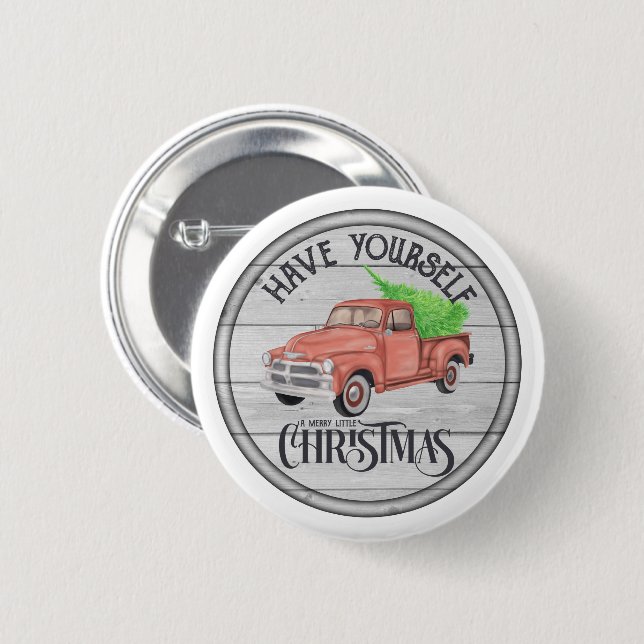 Merry Little Christmas Red Truck Button (Vorne & Hinten)