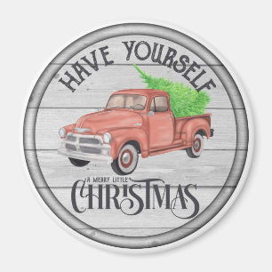 Merry Little Christmas Red Truck Magnet