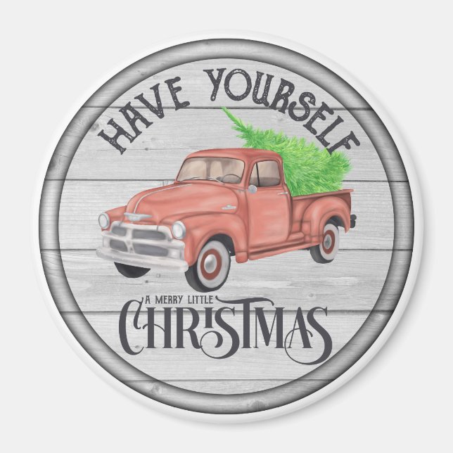 Merry Little Christmas Red Truck Magnet (Vorne)