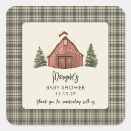 Merry Little Christmas Rustic Baby Shower Quadratischer Aufkleber