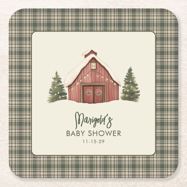 Merry Little Christmas Rustic Baby Shower  Rechteckiger Pappuntersetzer (Vorderseite)
