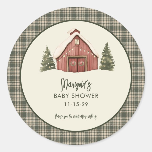 Merry Little Christmas Rustic Baby Shower  Runder Aufkleber (Vorderseite)