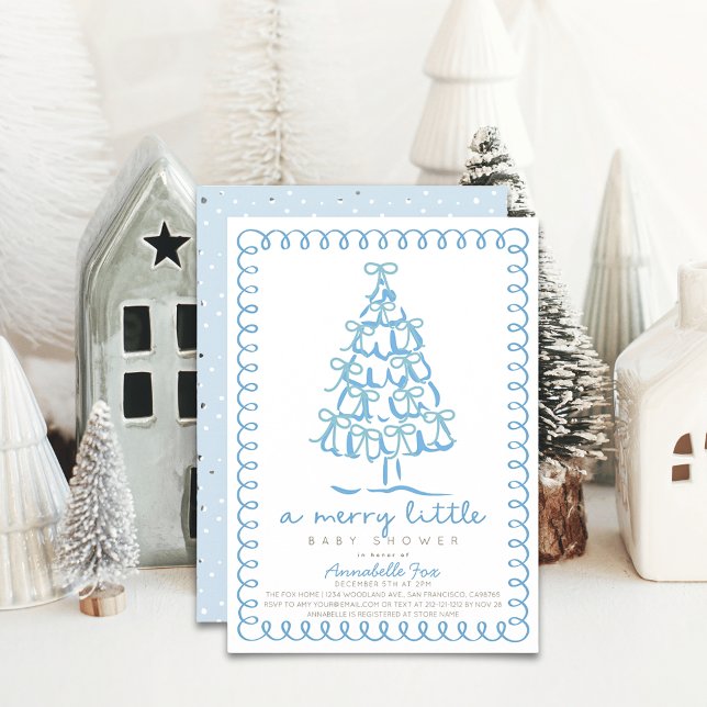 Merry Little Christmas Tree Blue Baby Shower Einladung (Von Creator hochgeladen)