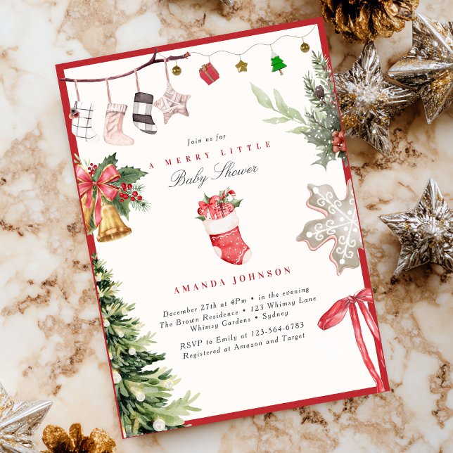 Merry Little Christmas tree Ornaments Baby Shower Einladung (Von Creator hochgeladen)