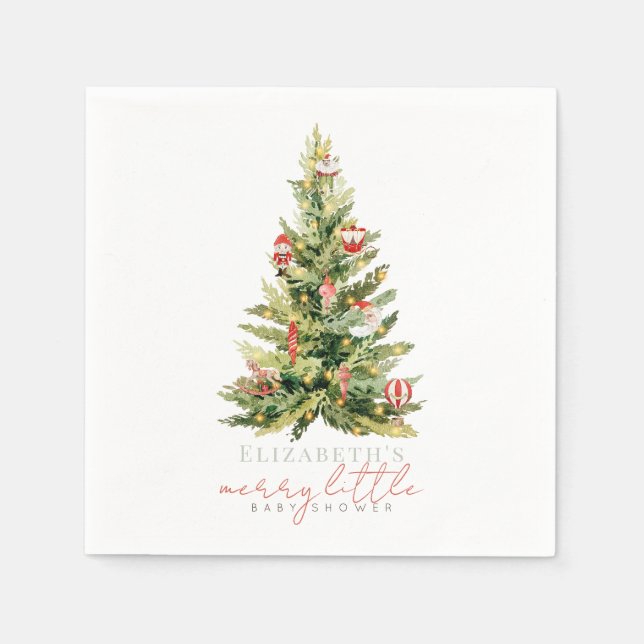 Merry Little Christmas Tree Red Baby Shower Serviette (Vorderseite)