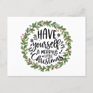 Merry Little Christmas Watercolor Wreath Feiertagspostkarte