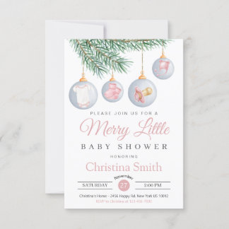 Merry Little Christmas Winter Baby Girl Dusche Einladung