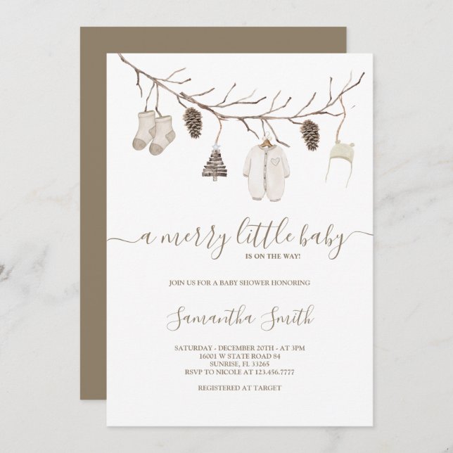 Merry Little Christmas Winter Baby Shower Einladung (Vorne/Hinten)