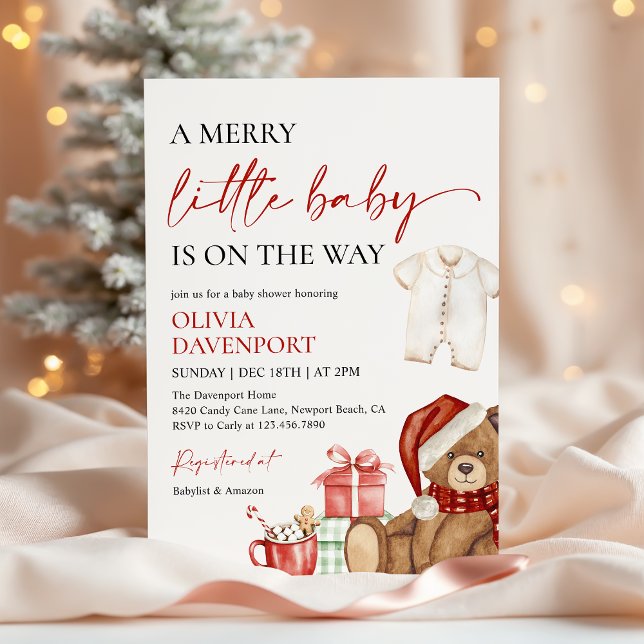 Merry Little Christmas Winter Bear Baby Shower Einladung (Von Creator hochgeladen)