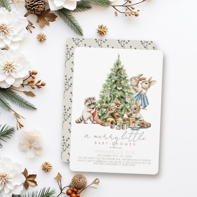 Merry Little Christmas Woodland Animal Baby Shower Einladung (Von Creator hochgeladen)