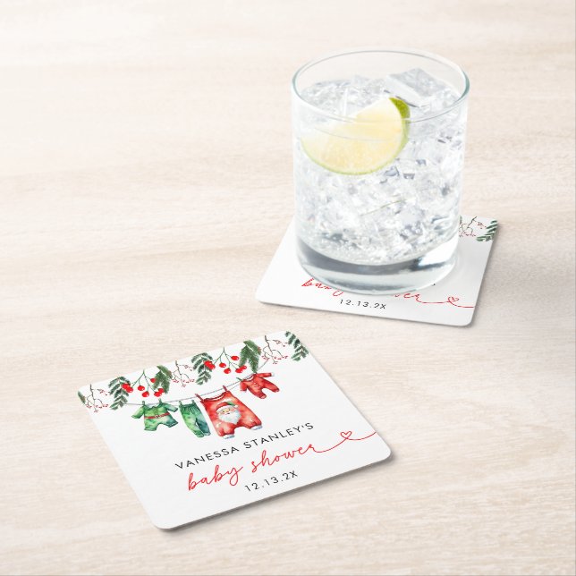 Merry Little Floral Christmas Weihnachtsdusche Rechteckiger Pappuntersetzer (Vor Ort)