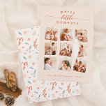 Merry Little Moments 9 Photo Collage Christmas Feiertagskarte<br><div class="desc">Embrace the essence of togetherness with our "Merry Little Moments" Christmas Holiday Photo Cards. The message is written at the top of the card, with "little" written in elegant script calligraphy, adorned with simple flourishes at either end. Below, nine custom family photos are arranged naturally, as if pegged on a...</div>