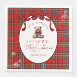 Merry Little Red Bow Christmas Plaid  Serviette