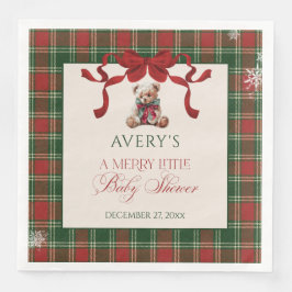Merry Little Red Bow Christmas Plaid Serviette