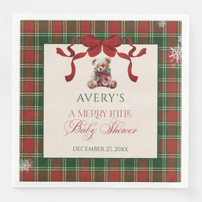 Merry Little Red Bow Christmas Plaid  Serviette (Vorderseite)