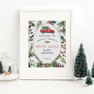 Merry Little Red Truck Baby Dusche Begrüßungszeich Poster