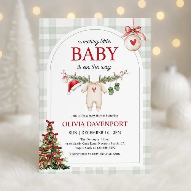 Merry Little Winter Gingham Christmas Baby Shower Einladung (Von Creator hochgeladen)
