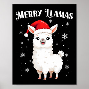 Merry Llamas Funny Christmas Llama Animal Holiday Poster