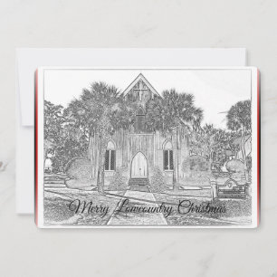 Merry Lowcountry Christmas Bluffton Church Sketch Feiertagskarte