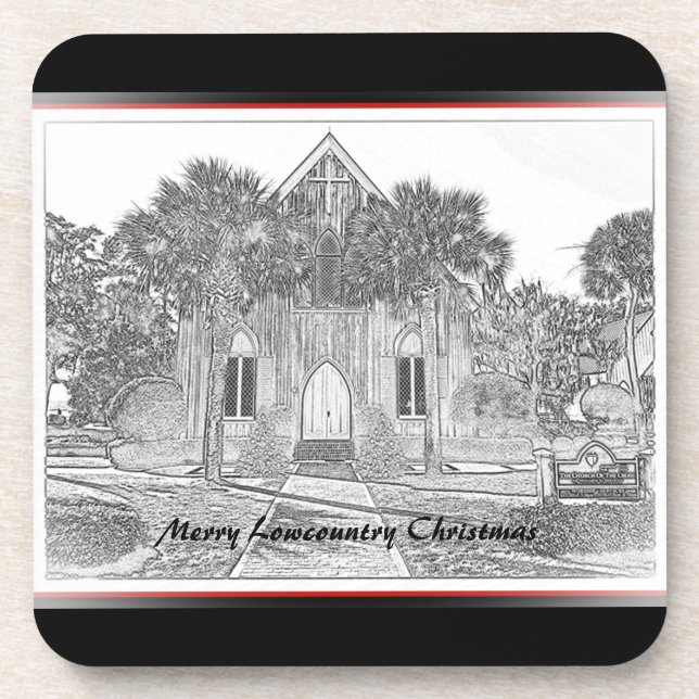 Merry Lowcountry Christmas Bluffton Church Sketch Getränkeuntersetzer (Vorderseite)