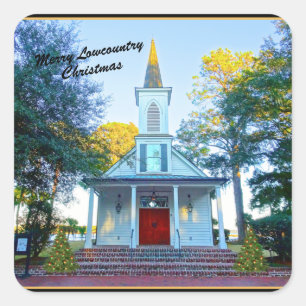 Merry Lowcountry Weihnachtskapelle Palmetto Bluff Quadratischer Aufkleber