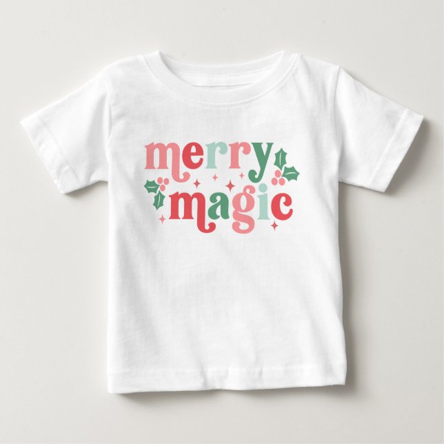 Merry Magic - farbenfrohe Weihnachtstypografie Baby T-shirt (Vorderseite)