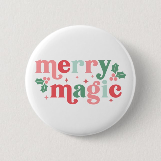 Merry Magic - farbenfrohe Weihnachtstypografie Button (Vorderseite)
